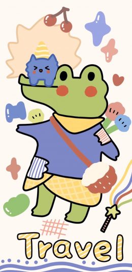 [2436x1125]卡通 小鳄鱼 萌物（取自微博：是谁偷吃了奶酪） 苹果手机动漫壁纸图片