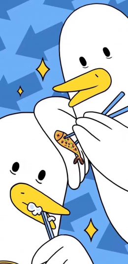 [2436x1125]卡通 小鸟 刷牙 喂食 苹果手机动漫壁纸图片