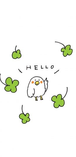 [2436x1125]卡通 小鸡 hello 四叶草 苹果手机动漫壁纸图片