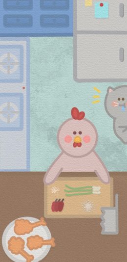 [2436x1125]卡通 小鸡 做饭 可爱 苹果手机动漫壁纸图片