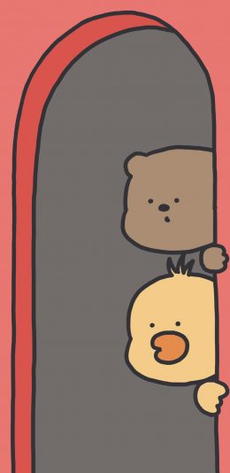 [2436x1125]卡通 小鸡 棕熊 可爱 苹果手机动漫壁纸图片