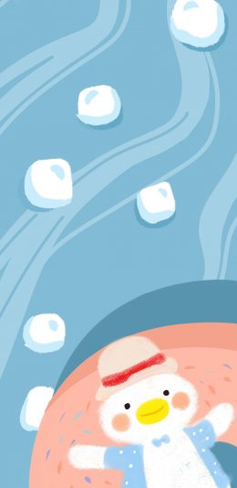 [2436x1125]卡通 小鸭 帽子 蓝色 苹果手机动漫壁纸图片