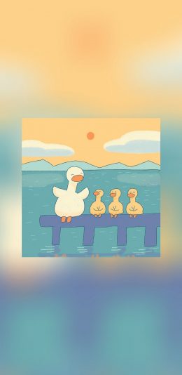 [2436x1125]卡通 小鸭 游泳 可爱 苹果手机动漫壁纸图片