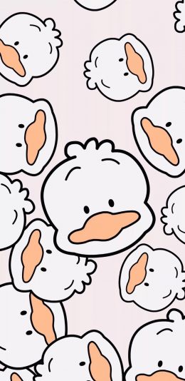 [2436x1125]卡通 小鸭子 白鸭 平铺 苹果手机动漫壁纸图片