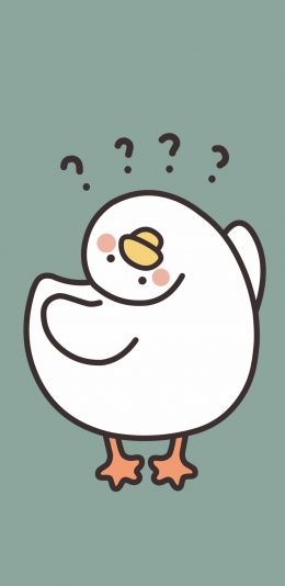 [2436x1125]卡通 小鸭子 问号 歪头 苹果手机动漫壁纸图片