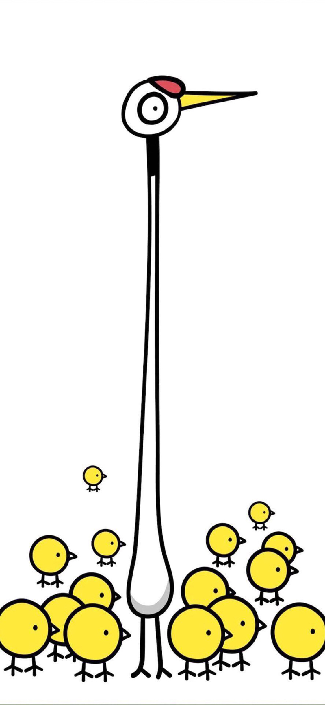 [2436×1125]卡通 小黄鸡 可爱 萌物 苹果手机动漫壁纸图片