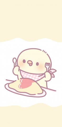 [2436x1125]卡通 小黄鸡 进食 可爱 苹果手机动漫壁纸图片