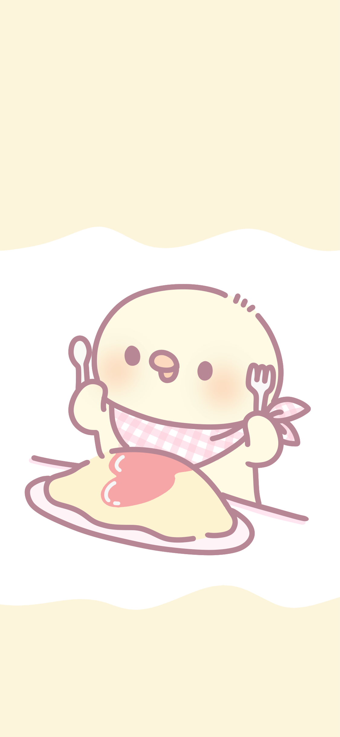 [2436×1125]卡通 小黄鸡 进食 可爱 苹果手机动漫壁纸图片