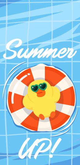 [2436x1125]卡通 小黄鸭 summer 泳圈 苹果手机动漫壁纸图片