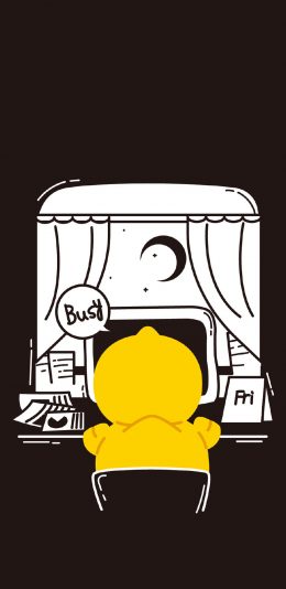 [2436x1125]卡通 小黄鸭 忙碌 B.DUCK 苹果手机动漫壁纸图片