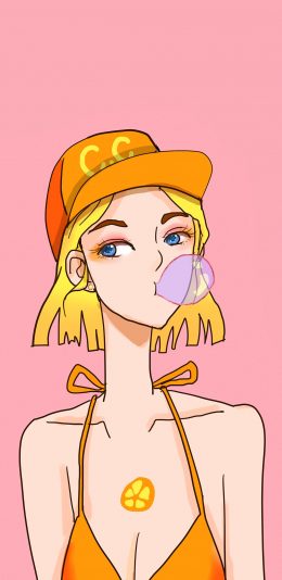 [2436x1125]卡通 少女 短发 泡泡 苹果手机动漫壁纸图片