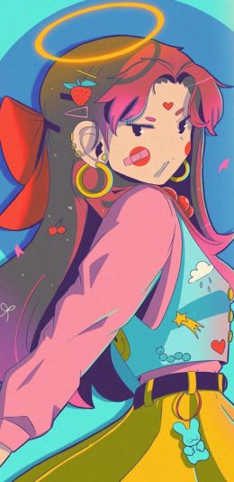 [2436x1125]卡通 少女 色彩 潮流 苹果手机动漫壁纸图片