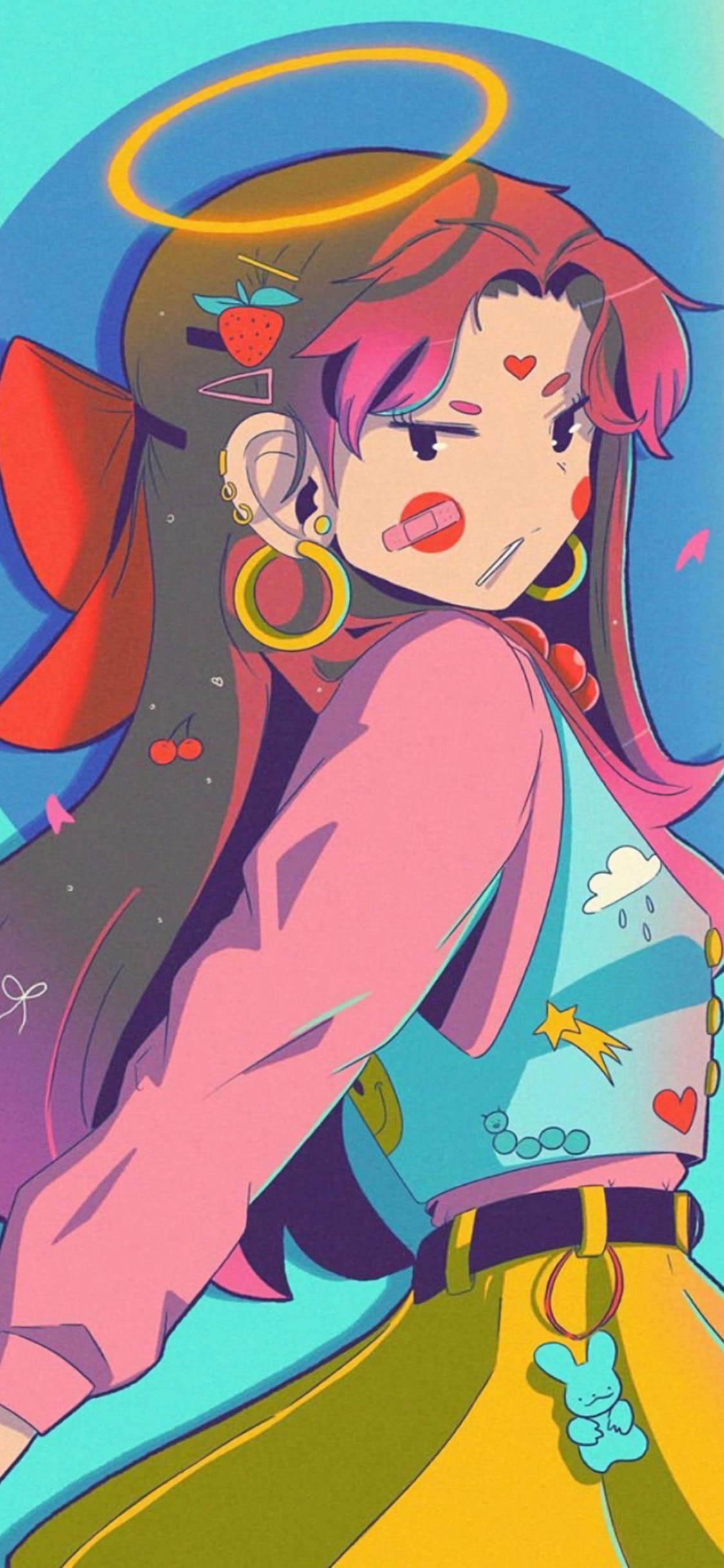 [2436×1125]卡通 少女 色彩 潮流 苹果手机动漫壁纸图片