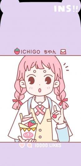 [2436x1125]卡通 少女 萝莉 雪糕 苹果手机动漫壁纸图片