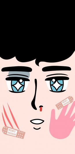 [2436x1125]卡通 少年 巴掌印 苹果手机动漫壁纸图片