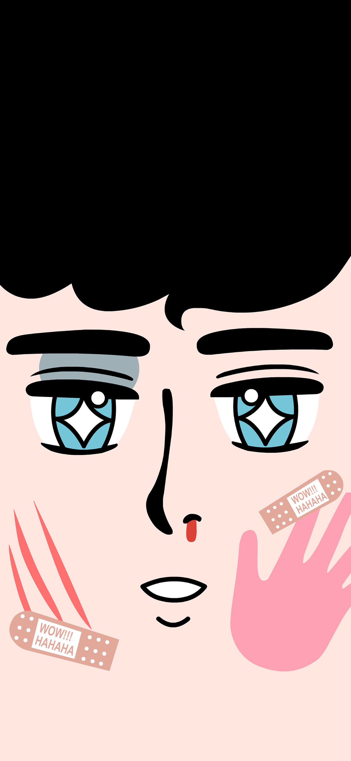 [2436×1125]卡通 少年 巴掌印 苹果手机动漫壁纸图片