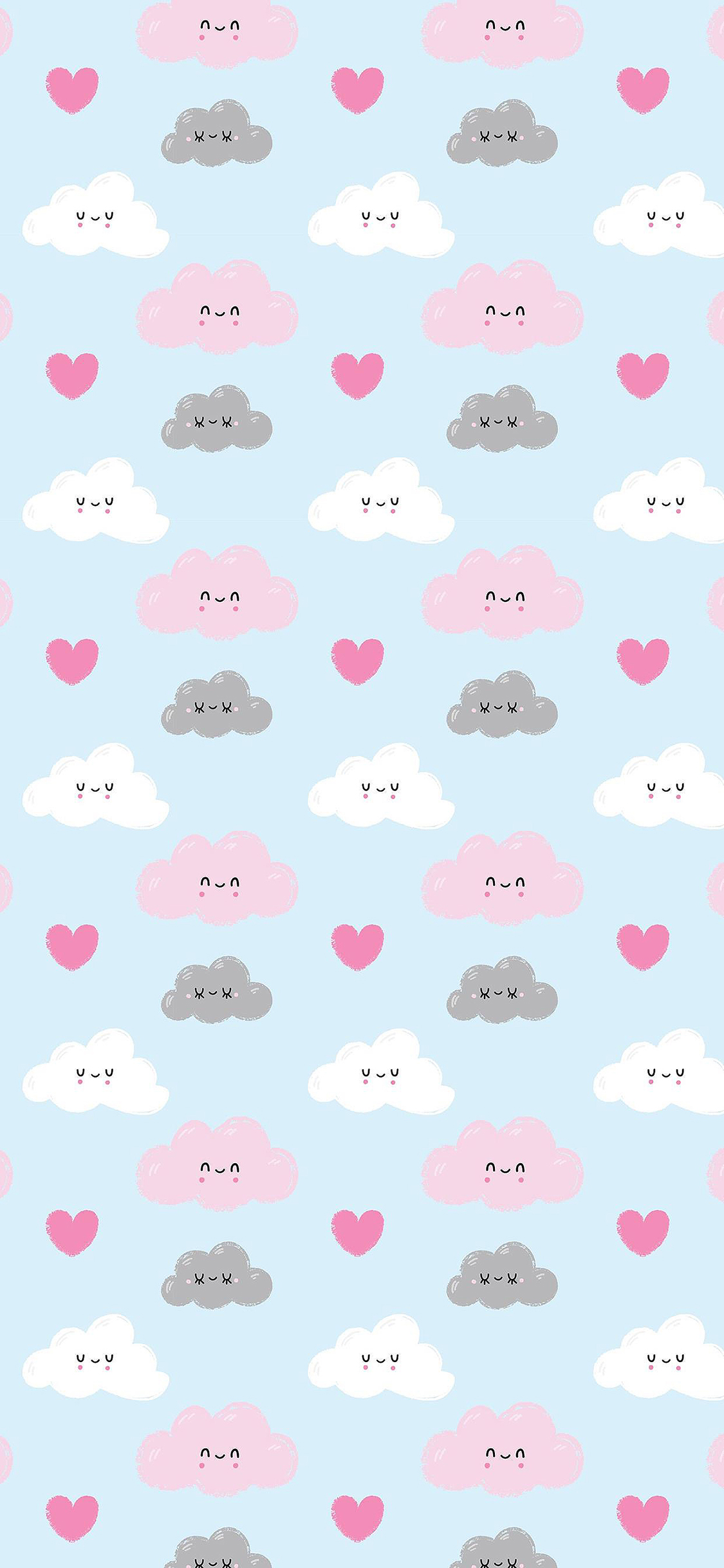 [2436×1125]卡通 平铺 云朵 色彩 苹果手机动漫壁纸图片