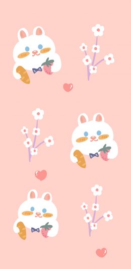 [2436x1125]卡通 平铺 兔子 花枝 苹果手机动漫壁纸图片