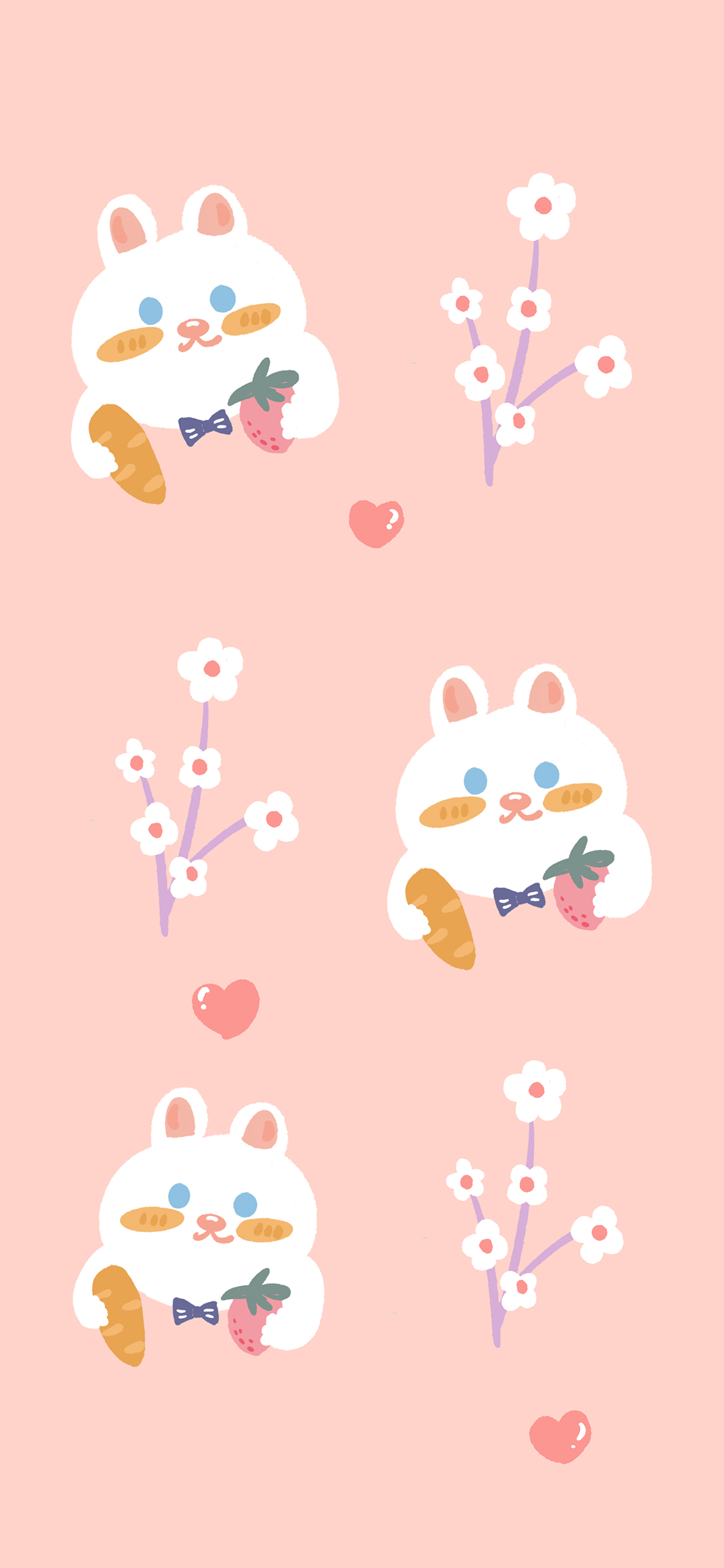 [2436×1125]卡通 平铺 兔子 花枝 苹果手机动漫壁纸图片
