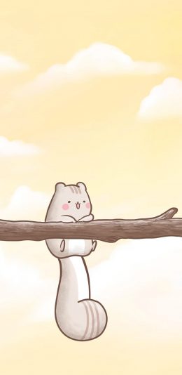 [2436x1125]卡通 彩绘 可爱 树枝 松鼠 苹果手机动漫壁纸图片