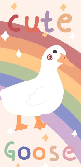 [2436x1125]卡通 彩虹 鹅 cute goose 苹果手机动漫壁纸图片