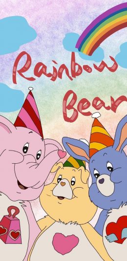 [2436x1125]卡通 彩虹熊 爱心熊 rainbow bear 苹果手机动漫壁纸图片