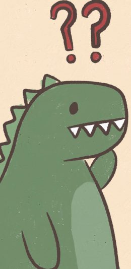 [2436x1125]卡通 恐龙 问号 可爱 苹果手机动漫壁纸图片