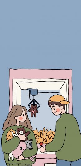 [2436x1125]卡通 情侣 夹娃娃 爱情 苹果手机动漫壁纸图片