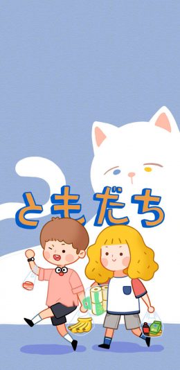 [2436x1125]卡通 情侣 猫咪 可爱 苹果手机动漫壁纸图片