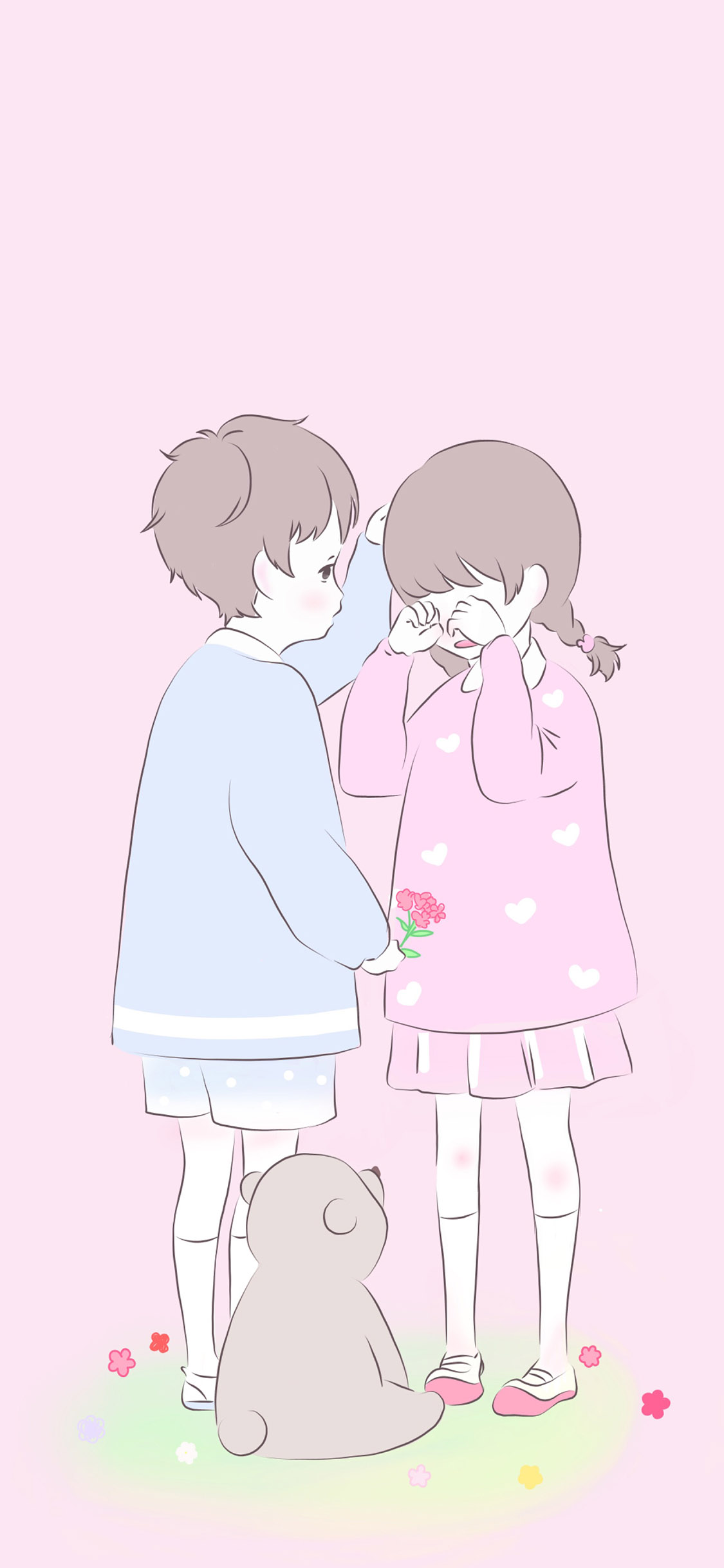 [2436×1125]卡通 情侣 粉色系 小熊 苹果手机动漫壁纸图片