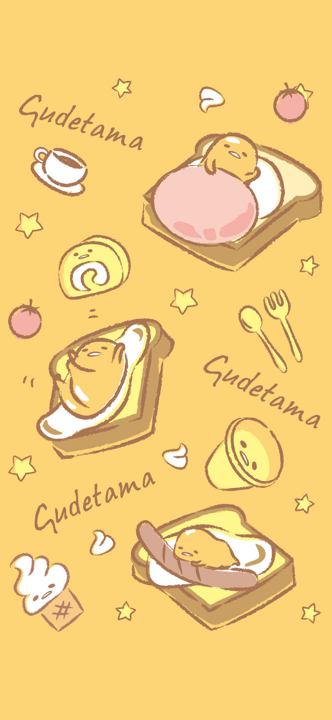 [2436×1125]卡通 懒蛋蛋 吐司 星星 可爱 苹果手机动漫壁纸图片