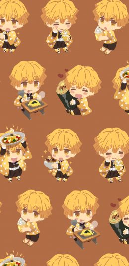 [2436x1125]卡通 我妻善逸 平铺 可爱 苹果手机动漫壁纸图片