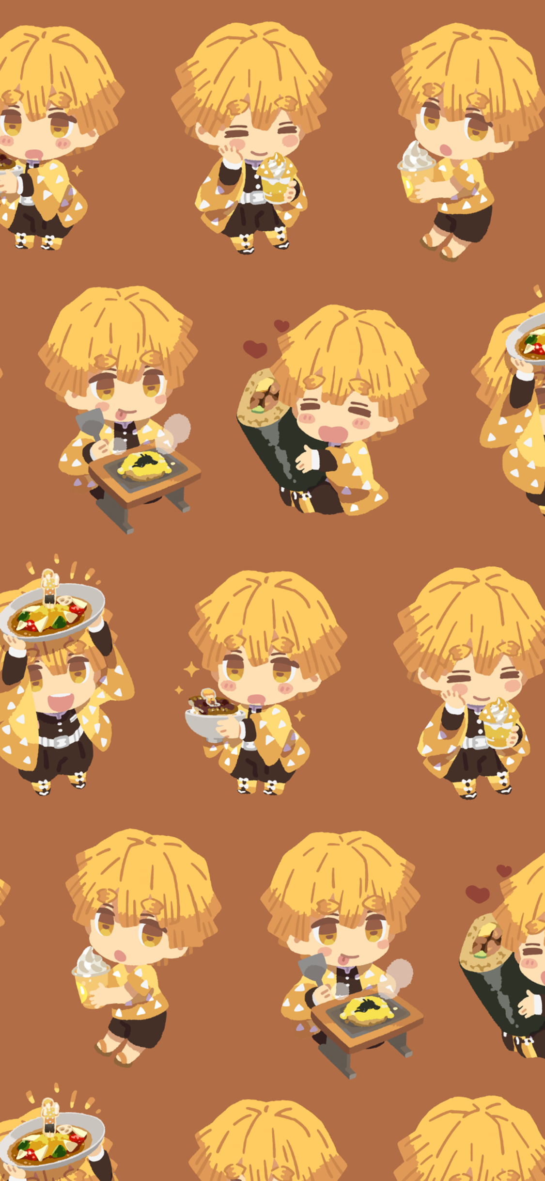 [2436×1125]卡通 我妻善逸 平铺 可爱 苹果手机动漫壁纸图片