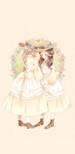 [2436x1125]卡通 手绘 动漫少女 公主裙 苹果手机动漫壁纸图片