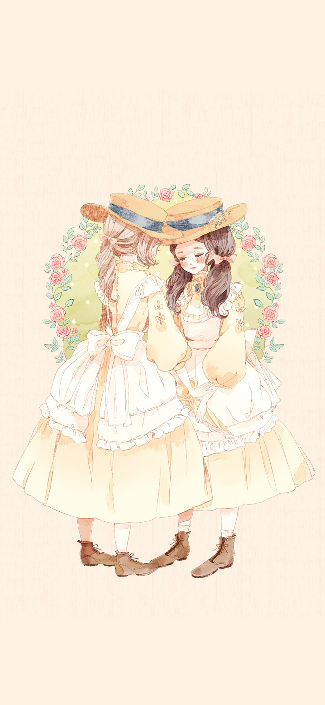 [2436×1125]卡通 手绘 动漫少女 公主裙 苹果手机动漫壁纸图片