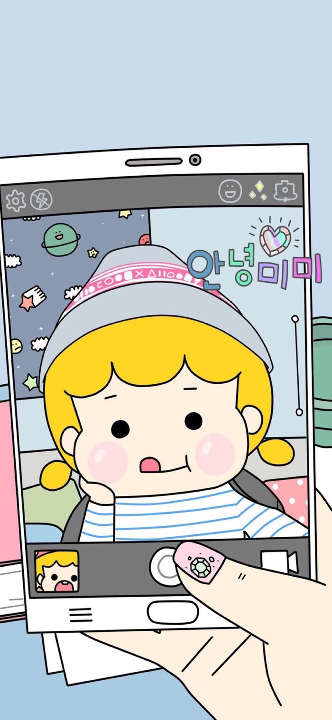 [2436×1125]卡通 手绘 女孩 可爱 苹果手机动漫壁纸图片