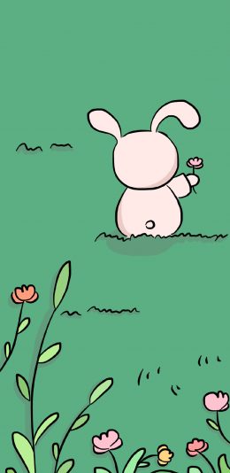 [2436x1125]卡通 插图 兔子 绿色 苹果手机动漫壁纸图片