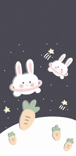 [2436x1125]卡通 插图 兔子 萝卜 苹果手机动漫壁纸图片