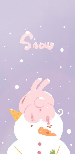[2436x1125]卡通 插图 兔子 雪人 苹果手机动漫壁纸图片