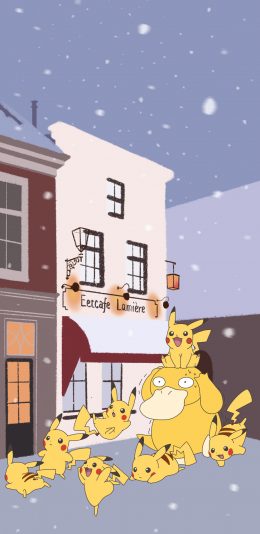 [2436x1125]卡通 插图 可达鸭 皮卡丘（取自微博：力力君） 苹果手机动漫壁纸图片