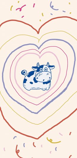 [2436x1125]卡通 插图 奶牛 爱心 苹果手机动漫壁纸图片