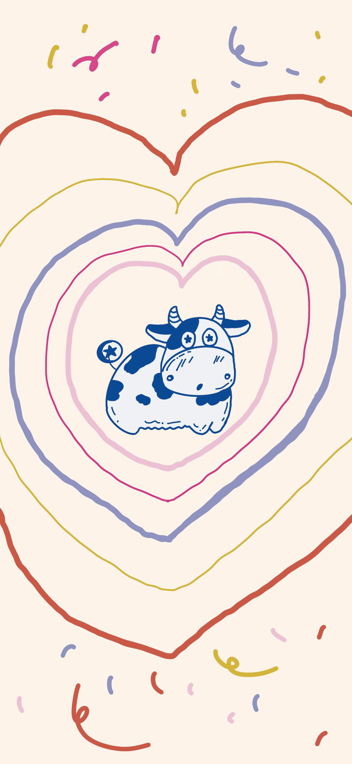 [2436×1125]卡通 插图 奶牛 爱心 苹果手机动漫壁纸图片