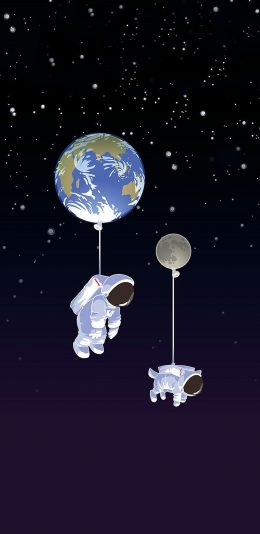 [2436x1125]卡通 插图 宇航员 地球 苹果手机动漫壁纸图片