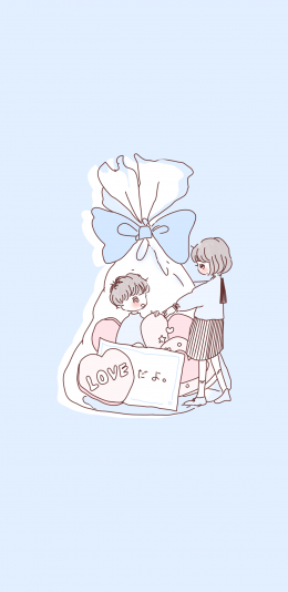 [2436x1125]卡通 插图 情侣  男女 LOVE 苹果手机动漫壁纸图片