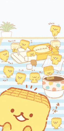 [2436x1125]卡通 插图 方糖 表情 苹果手机动漫壁纸图片