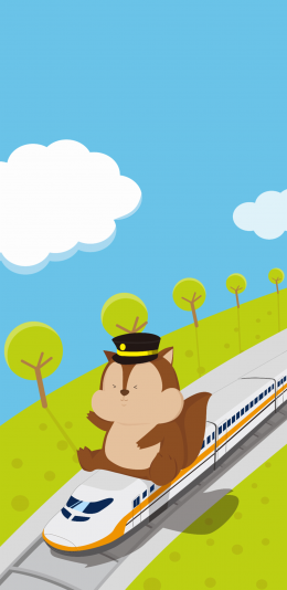 [2436x1125]卡通 插图 松鼠车长 高铁 苹果手机动漫壁纸图片