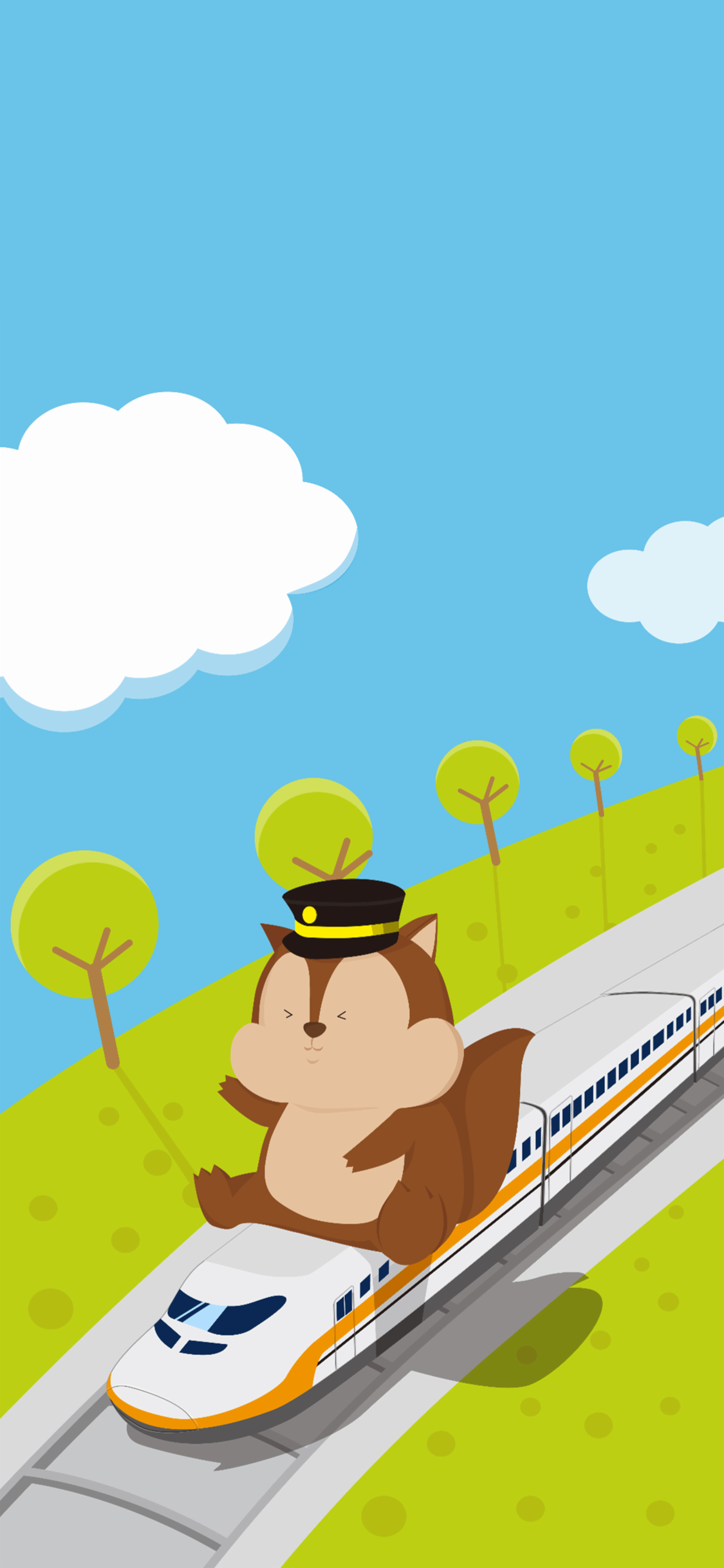 [2436×1125]卡通 插图 松鼠车长 高铁 苹果手机动漫壁纸图片