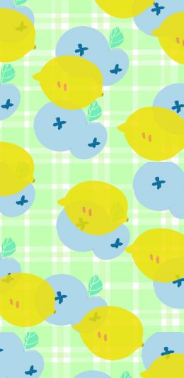 [2436x1125]卡通 插图 柠檬 蓝莓 清新 平铺 苹果手机动漫壁纸图片