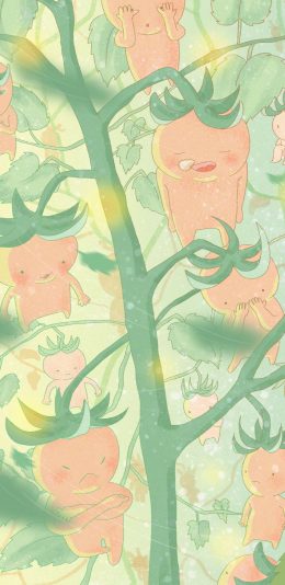 [2436x1125]卡通 插图 植物 果实 萌物 苹果手机动漫壁纸图片