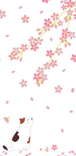 [2436x1125]卡通 插图 樱花 猫咪 苹果手机动漫壁纸图片